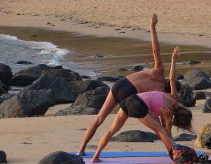 Couple working out in the morning doing yoga